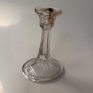 Vintage Clear Glass Single Candle Holder with Subtle Amber Swirl